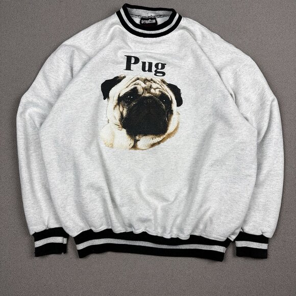 Vintage Pug Sweatshirt Dog Heavyweight XL Comfy Baggy Cute Crewneck USA - Picture 1 of 7